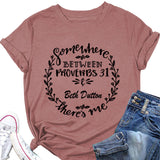 Women‘s Casual Short-sleeved T-shirt with Somewhere Between Letters T-Shirt