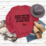 Roses Are Red Autumn and Winter Bottoming Letter Loose Long Sleeve Plus Size Round Neck Sweater