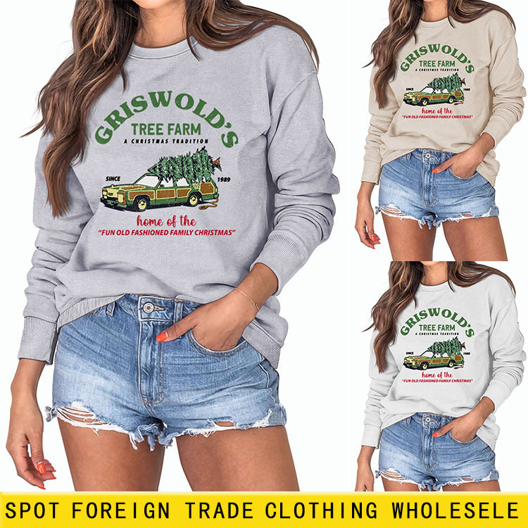 GRISWOLD'S TREE FARM Lettre Noël Pull Ample Manches Longues Femme