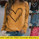 Round Neck Letter Womens Tops Long Sleeve Print Loose Sweater Sweatshirt