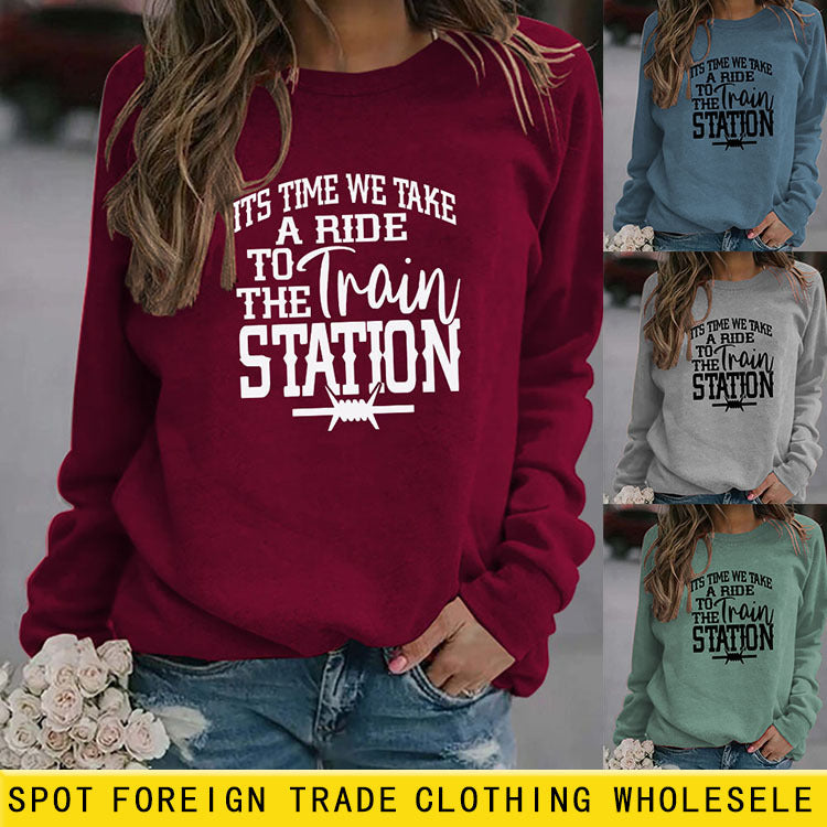 Il est temps que nous prenions des lettres automne et hiver col rond hauts à la mode pull à manches longues femmes