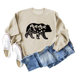 Mama Bear Buchstabendruck Rundhalsausschnitt Lockere Unterseite Langarmshirt Damen Pullover in Übergröße