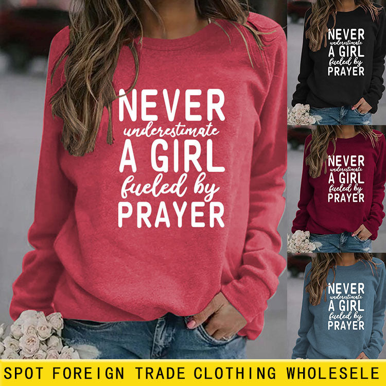 Ne sous-estimez jamais une fille lettres mode col rond pull ample à manches longues