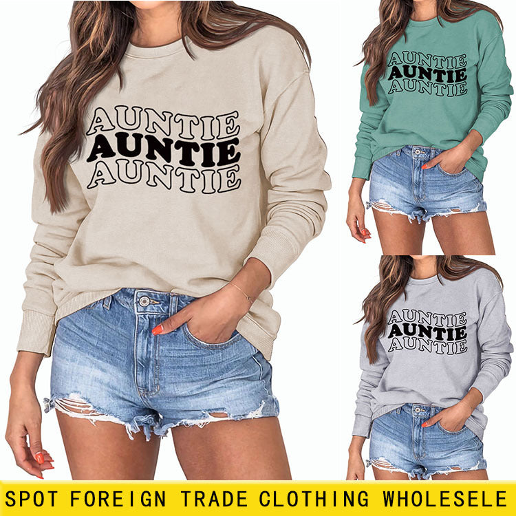 TANTE Lettre Col Rond Bas Ample Manches Longues Femme Grande Taille Sweat Femme