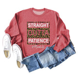 STRAIGHT OUTTA PATIENCE Lettres Imprimé Léopard Col Rond Pull À Manches Longues Femme