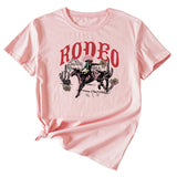 Rodeo Fun Pattern Printed Casual Shirt Round Neck Short SleeveT-Shirt