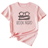 BOOK NERD GLASSES PATTERN FASHION WOMEN'S CASUAL CREWNECK SHORT SLEEVE T-SHIRT