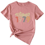 Round Neck 1979 Women's T-shirt Vintage Letter Printing Short Sleeve