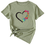 Women's T-shirt Round Neck Short Sleeve with Heart Interesting Pattern Printing