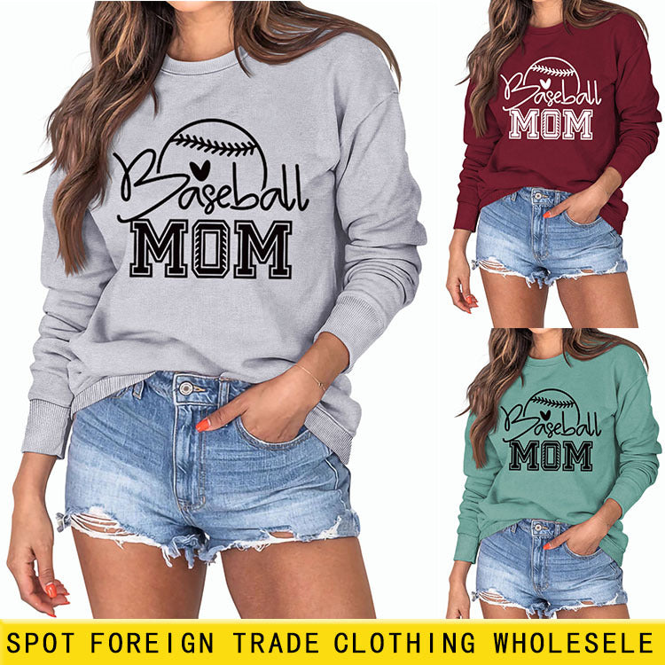 Baseball Maman Baseball Lettre Impression Automne/Hiver Baseball Manches Longues Grande Taille Pull Fille