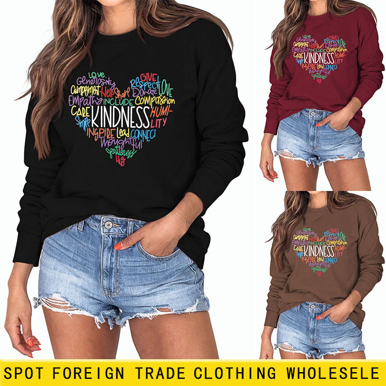 Pull à manches longues et col rond pour femme, pull avec lettres de bonté, amour, mode automne et hiver, grande taille