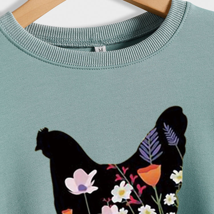 Pull surdimensionné à manches longues et col rond imprimé coq