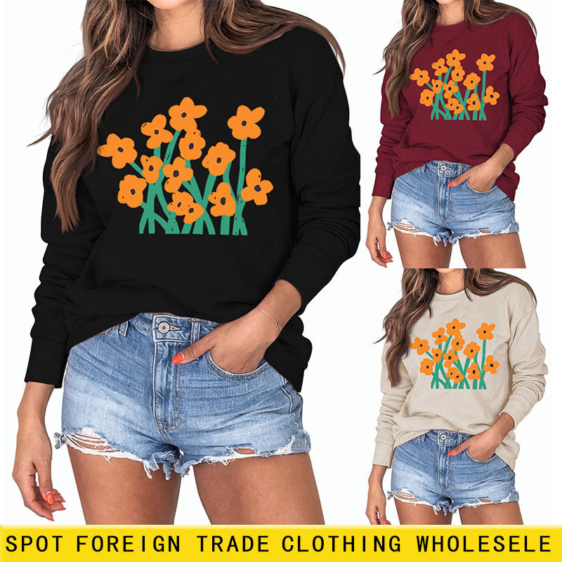 Pull imprimé à manches longues et ample pour femme, grande taille