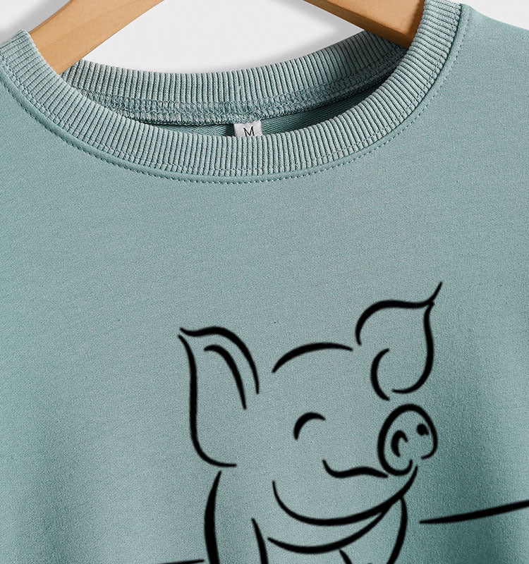 Pull à col rond décontracté pour femme, haut imprimé cochon mignon, automne et hiver