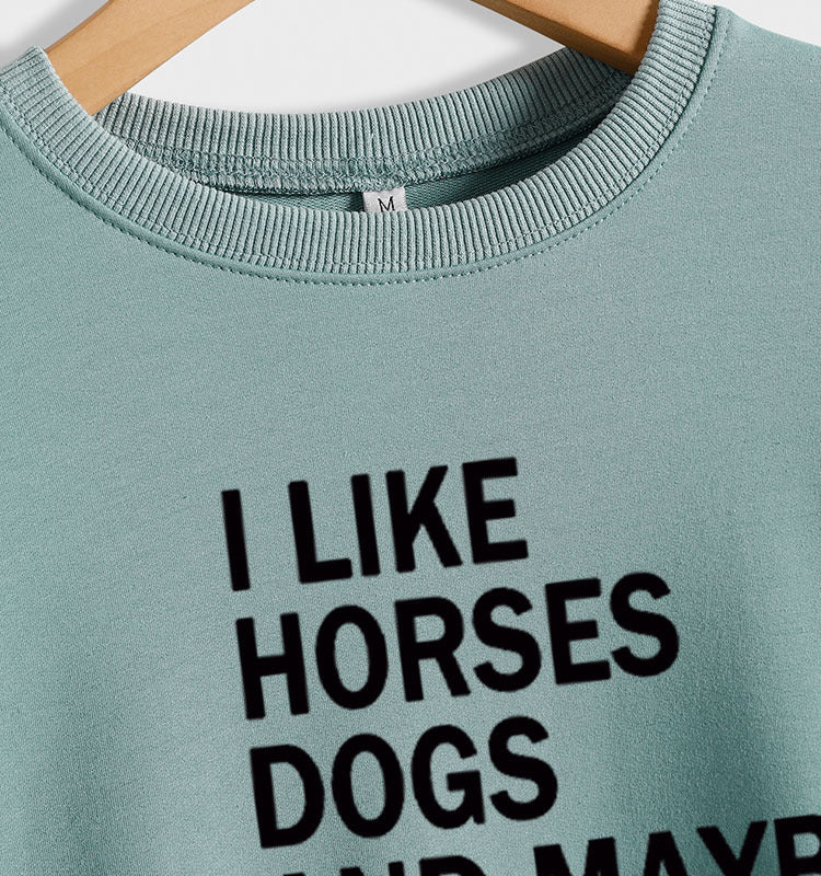 J'aime les chevaux col rond lettre hauts femme à manches longues ample imprimé sweat