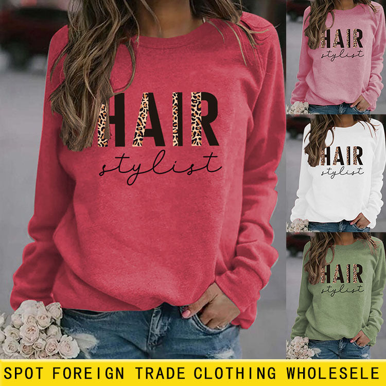 T-shirt à manches longues et col rond pour styliste de cheveux, avec lettres imprimées, automne et hiver