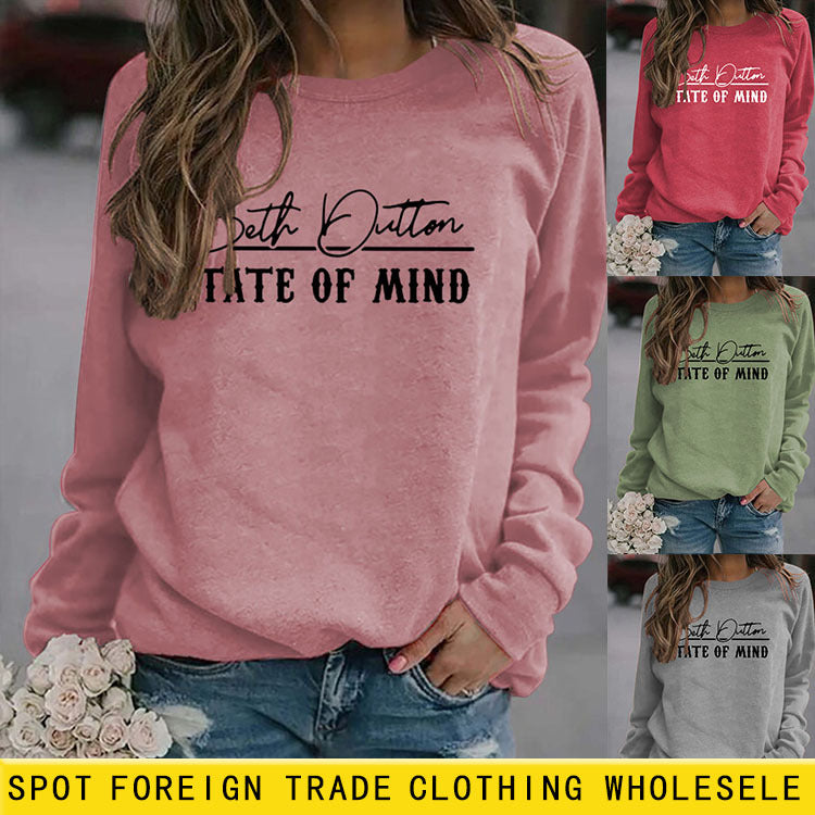 Beth Dutton Lettres Col rond Hauts à manches longues Pull ample pour femme