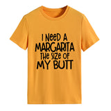 I Need A Margarita Printed Round Neck Fashion Letter Large Women's T-Shirt Loose Short Sleeve Shirt