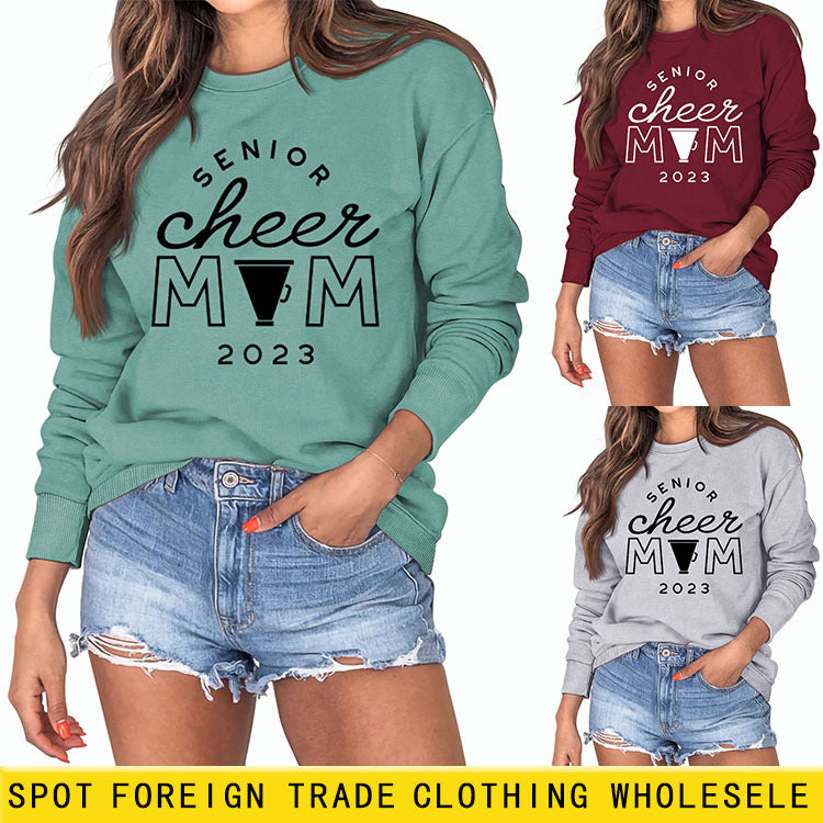 SENIOR CHEER MOM 2023 Lettre Col Rond Mode Automne Hiver Pull À Manches Longues