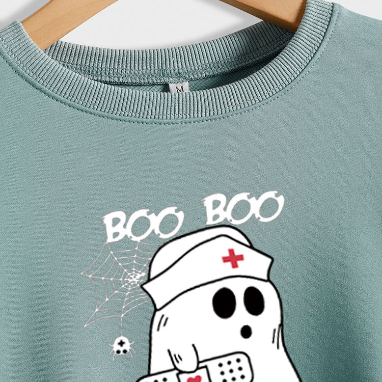 BOO BOO CREW Letter Printing Round Neck Autumn and Winter Long Sleeve Plus Size Sweater Women