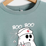 BOO BOO CREW Pullover mit Buchstabendruck, Rundhalsausschnitt, Herbst und Winter, langärmelig, Übergröße, Damen