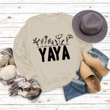 YAYA Sweat-shirt à manches longues et col rond pour femme avec lettres de fleurs et plantes