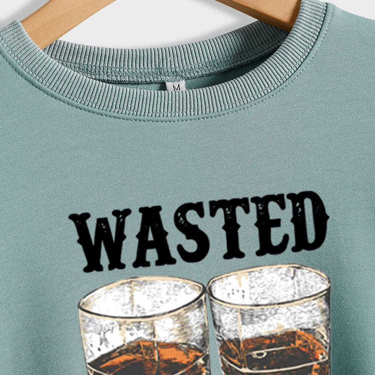 WASTED ON YOU Wine Glass Letter Printing Autumn and Winter Base Long Sleeve Plus Size Sweater