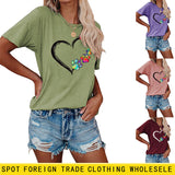 Women's T-shirt Round Neck Short Sleeve with Heart Interesting Pattern Printing