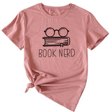 BOOK NERD GLASSES PATTERN FASHION WOMEN'S CASUAL CREWNECK SHORT SLEEVE T-SHIRT