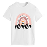 Mama Rainbow Love Letter Round Neck Loose Print Pattern Short Sleeve T-shirt