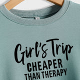 Lockerer Rundhalsausschnitt, lange Ärmel, Girls Trip CHEAPER, Buchstaben-Top, Übergröße, Pullover