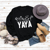 YAYA Sweat-shirt à manches longues et col rond pour femme avec lettres de fleurs et plantes