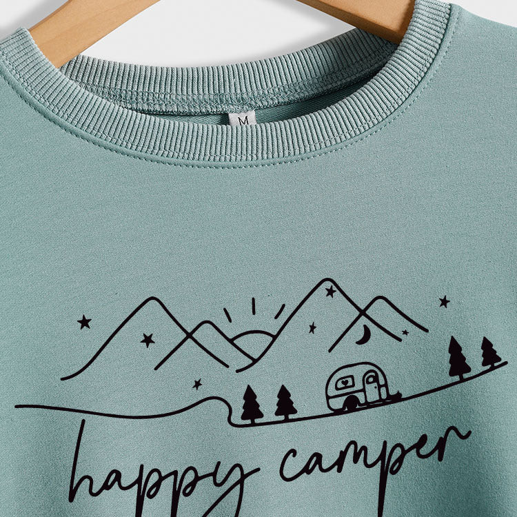 Happy Camper Lettre Impression Mode Manches Longues Col Rond Pull Ample