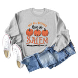 NOT ALL WITCHES LIVE IN SALEM Letter Pumpkin Print Long Sleeve Sweatshirt