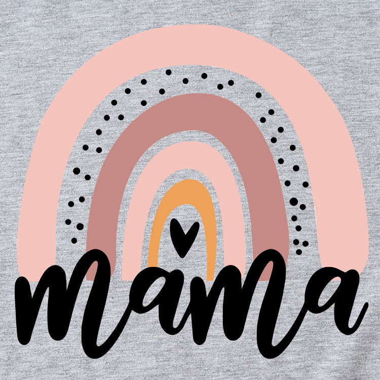 T-shirt à manches courtes et col rond avec lettre d'amour arc-en-ciel Mama, ample, motif imprimé