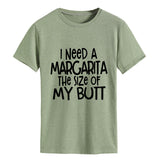 I Need A Margarita Printed Round Neck Fashion Letter Large Women's T-Shirt Loose Short Sleeve Shirt