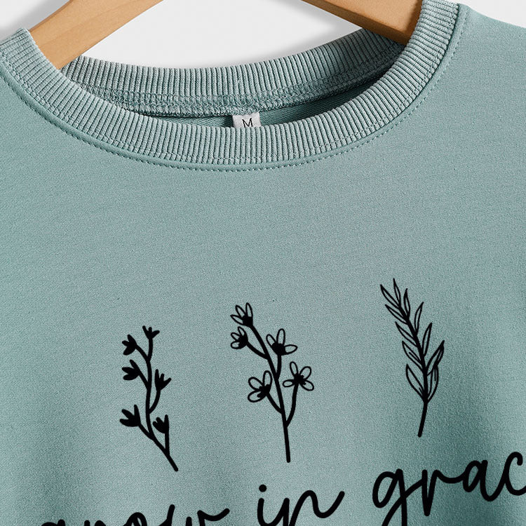 Grow In Grace Lettering Fashion Sweat-shirt à manches longues et col rond pour femme