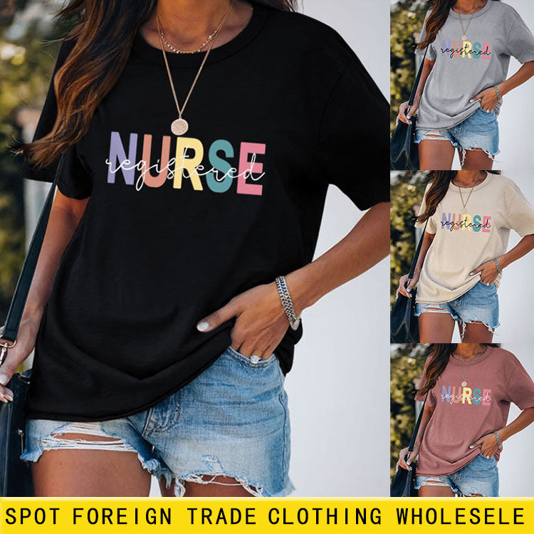 Infirmière enregistrée été col rond mode ample manches courtes imprimé T-shirt femmes