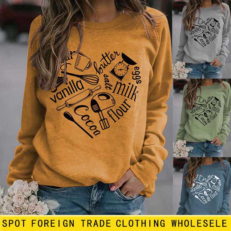 Haut à col rond et manches longues, pull vanille à l'huile de sucre