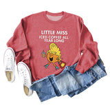 LITTLE MISS ICED COFFEE Herbstlicher Pullover mit grenzüberschreitendem Aufdruck und rundem Kragen