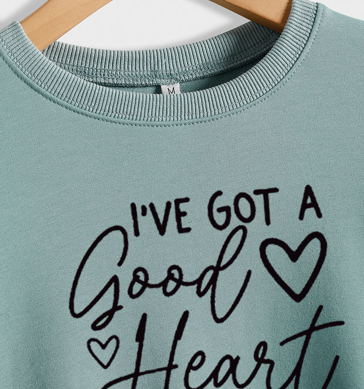 Sweat-shirt ample à manches longues et col rond avec lettres patchwork I'V GOT A Good