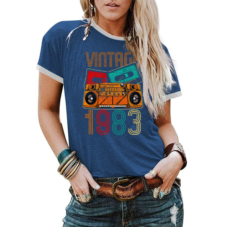 Chemisier à manches courtes pour femme, motif amusant, Vintage 1983