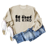 Be Kind Finger Fist Letters Loose Herbst- und Winterhosen Langarm Große Größen Pullover Damen