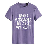 I Need A Margarita Printed Round Neck Fashion Letter Large Women's T-Shirt Loose Short Sleeve Shirt