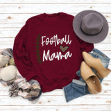 Football Mama Love Leopard Letter Crew Neck Long Sleeve Sweatshirt