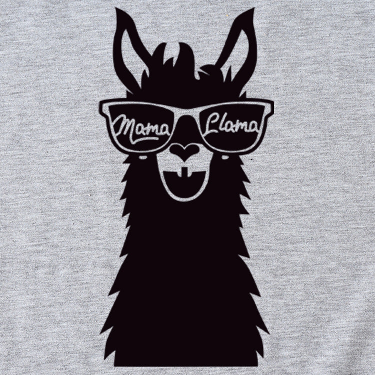 MAMA Llama Fun Graphic Print T-shirt décontracté à manches courtes et col rond pour femme