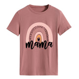 Mama Rainbow Love Letter Round Neck Loose Print Pattern Short Sleeve T-shirt