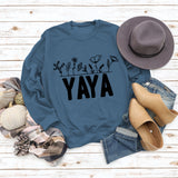 YAYA Sweat-shirt à manches longues et col rond pour femme avec lettres de fleurs et plantes