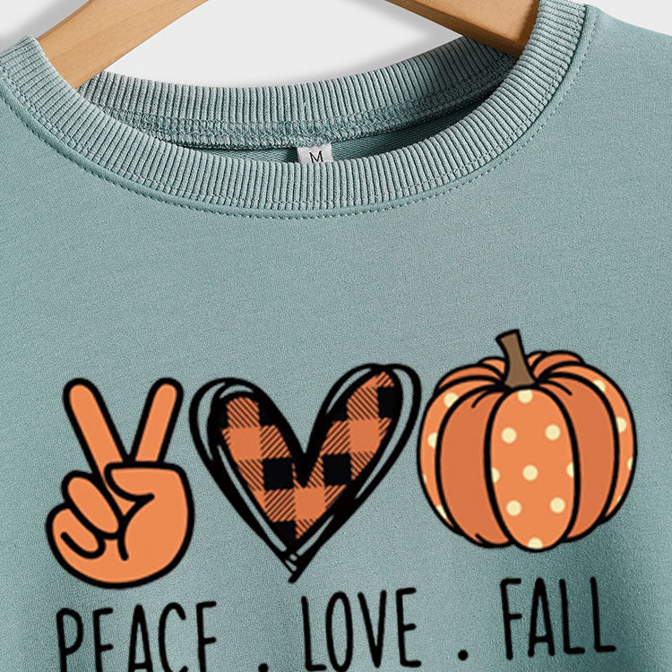 PAIX. LOVE.FALL Lettres Amour Citrouille Col Rond Pull à Manches Longues Femme