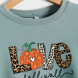 Automne Y'all lettres citrouille imprimé léopard Halloween col rond pull ample à manches longues femmes